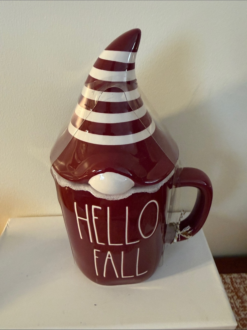 Hello Fall Gnome Mug - Burgundy/White